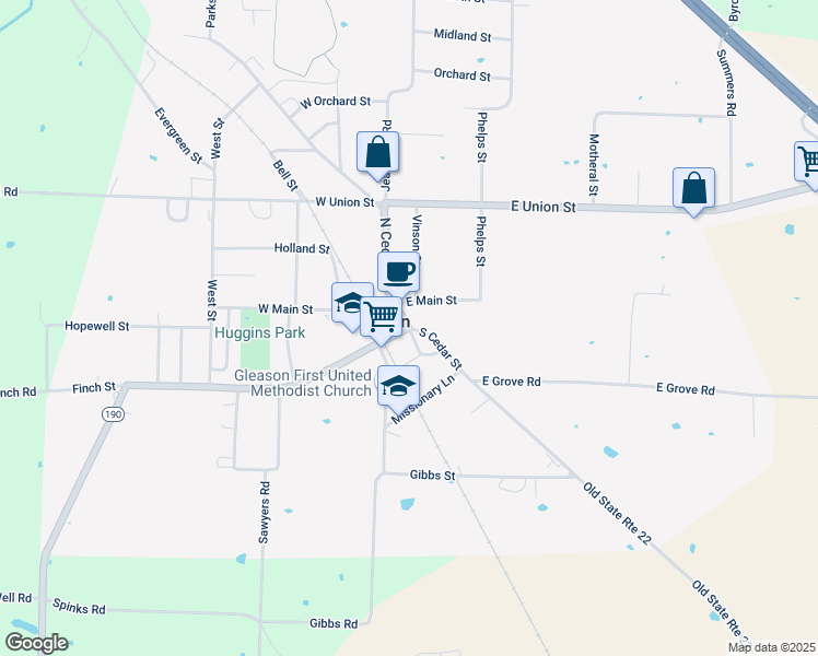 map of restaurants, bars, coffee shops, grocery stores, and more near Tennessee 190 in Gleason