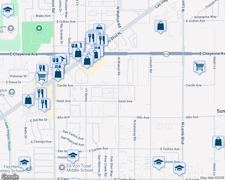 map of restaurants, bars, coffee shops, grocery stores, and more near 3839 Terrazzo Avenue in Las Vegas