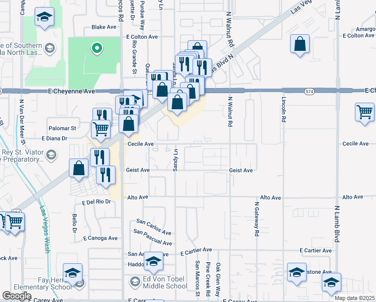 map of restaurants, bars, coffee shops, grocery stores, and more near 3749 Carlyle Drive in Las Vegas