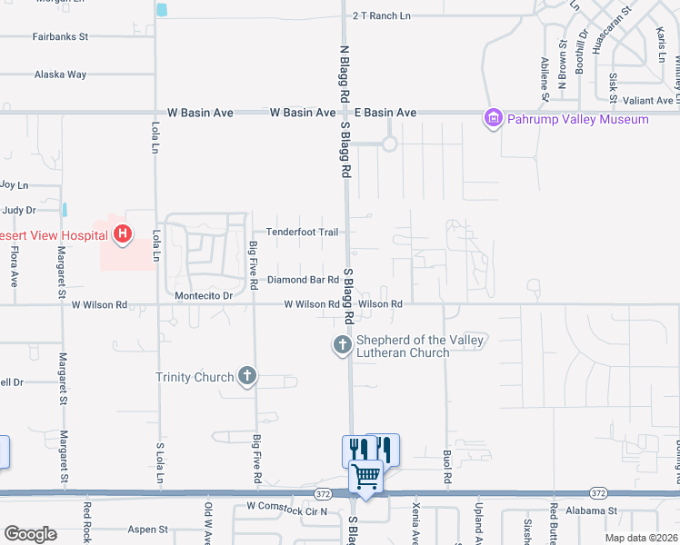 map of restaurants, bars, coffee shops, grocery stores, and more near 30 Diamond Bar Road in Pahrump