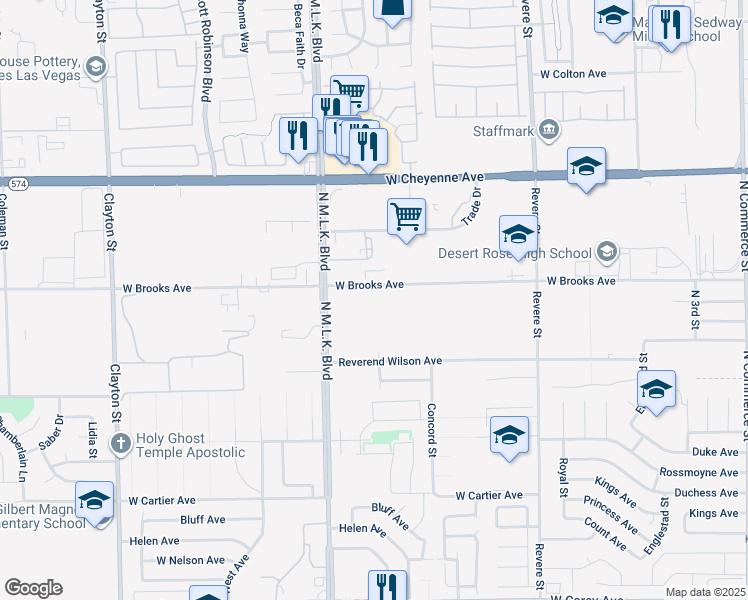map of restaurants, bars, coffee shops, grocery stores, and more near in North Las Vegas