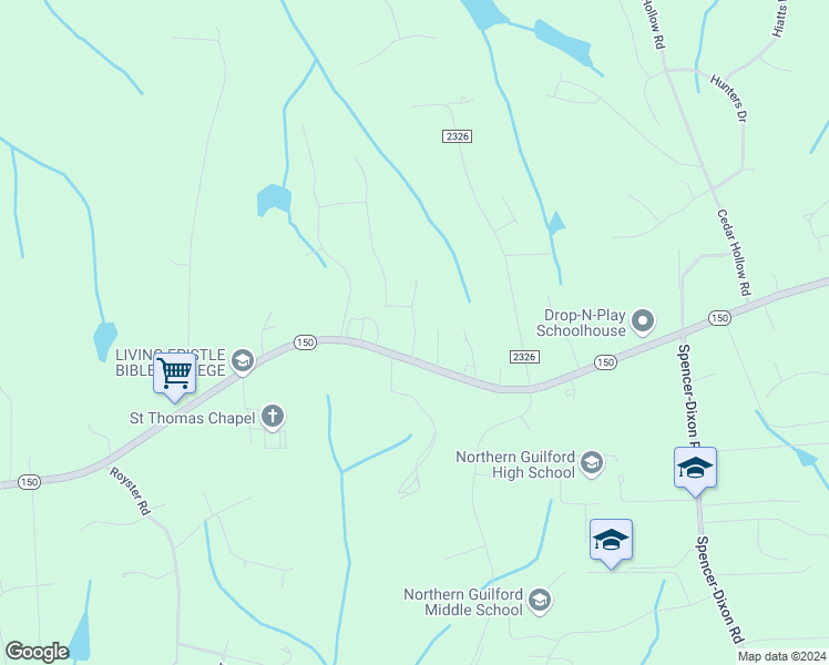 map of restaurants, bars, coffee shops, grocery stores, and more near Northern Estates Point in Greensboro