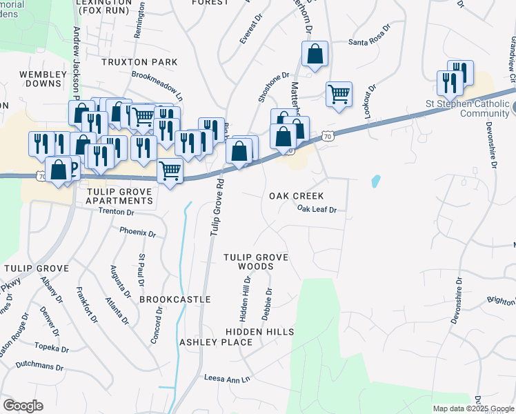 map of restaurants, bars, coffee shops, grocery stores, and more near 1056 Lady Nashville Drive in Nashville