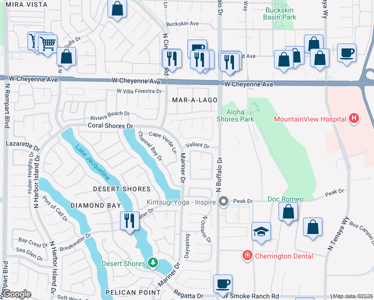 map of restaurants, bars, coffee shops, grocery stores, and more near 7652 Botany Bay Drive in Las Vegas