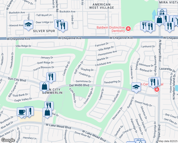 map of restaurants, bars, coffee shops, grocery stores, and more near 9037 Grayling Drive in Las Vegas