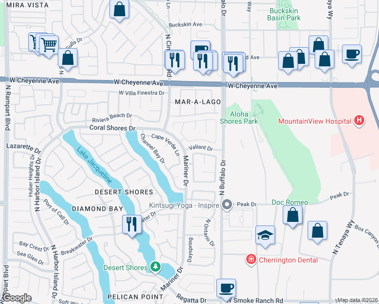 map of restaurants, bars, coffee shops, grocery stores, and more near 7652 Botany Bay Drive in Las Vegas
