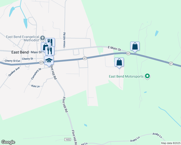 map of restaurants, bars, coffee shops, grocery stores, and more near 317 Benbow Drive in East Bend
