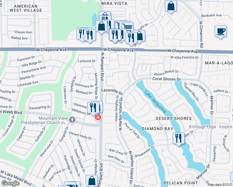 map of restaurants, bars, coffee shops, grocery stores, and more near 8400 Kawala Drive in Las Vegas