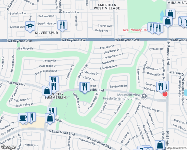 map of restaurants, bars, coffee shops, grocery stores, and more near 9037 Grayling Drive in Las Vegas