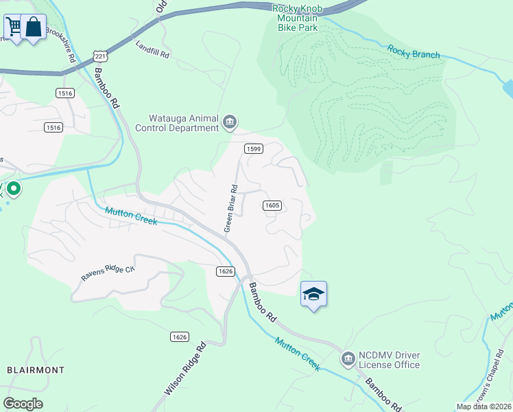 map of restaurants, bars, coffee shops, grocery stores, and more near 374 Margo Lane in Boone