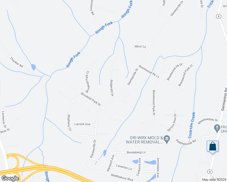 map of restaurants, bars, coffee shops, grocery stores, and more near 1104 Ridgecliff Drive in Rural Hall