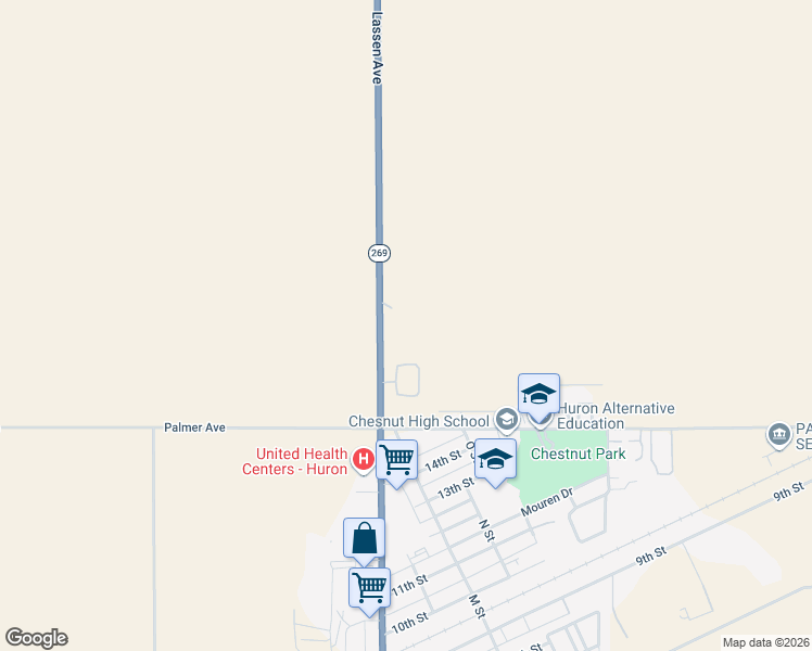map of restaurants, bars, coffee shops, grocery stores, and more near 35820 South Lassen Avenue in Huron