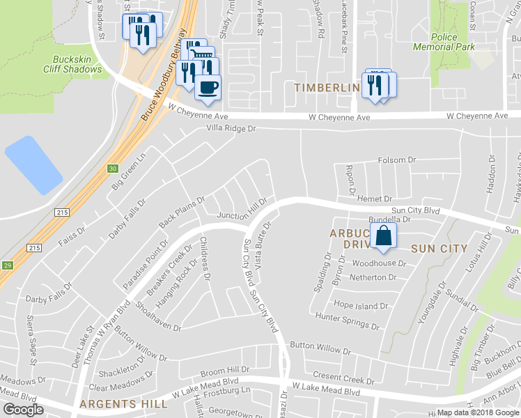 map of restaurants, bars, coffee shops, grocery stores, and more near 10325 Junction Hill Drive in Las Vegas