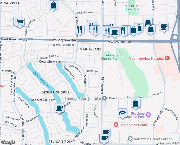 map of restaurants, bars, coffee shops, grocery stores, and more near 7640 Botany Bay Drive in Las Vegas