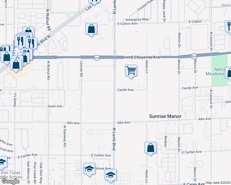 map of restaurants, bars, coffee shops, grocery stores, and more near 3030 North Lamb Boulevard in Las Vegas