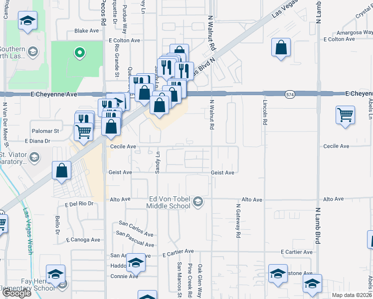 map of restaurants, bars, coffee shops, grocery stores, and more near 3750 Sutton in Las Vegas