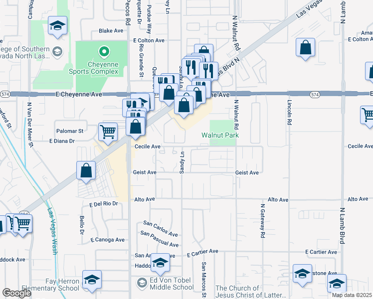 map of restaurants, bars, coffee shops, grocery stores, and more near 3750 Cecile Avenue in Las Vegas