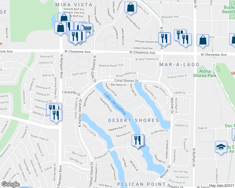 map of restaurants, bars, coffee shops, grocery stores, and more near 8117 Bay Harbor Drive in Las Vegas