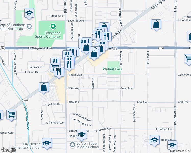 map of restaurants, bars, coffee shops, grocery stores, and more near 2981 Country Manor Lane in Las Vegas