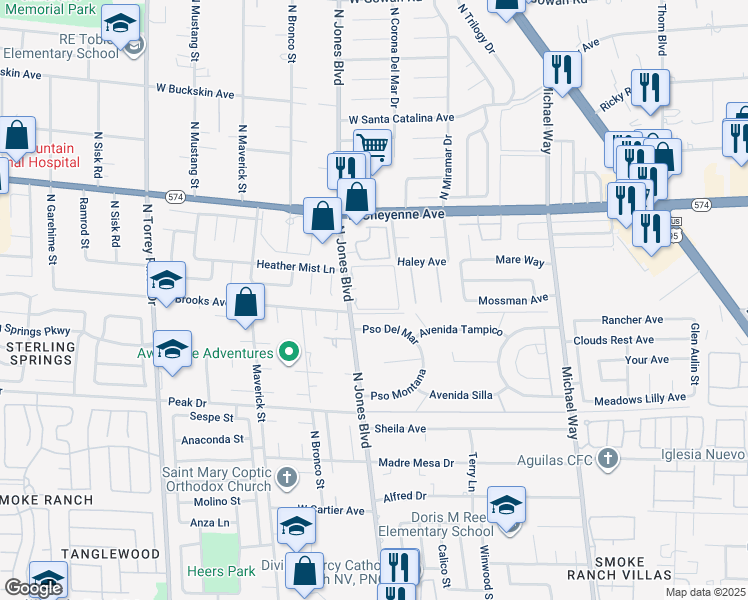 map of restaurants, bars, coffee shops, grocery stores, and more near 3050 North Jones Boulevard in Las Vegas