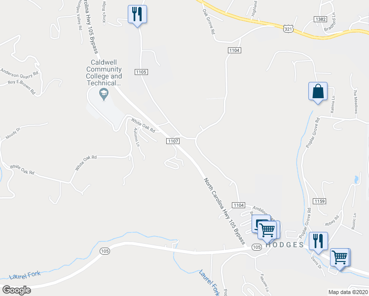 map of restaurants, bars, coffee shops, grocery stores, and more near 1425 North Carolina Highway 105 Bypass in Boone