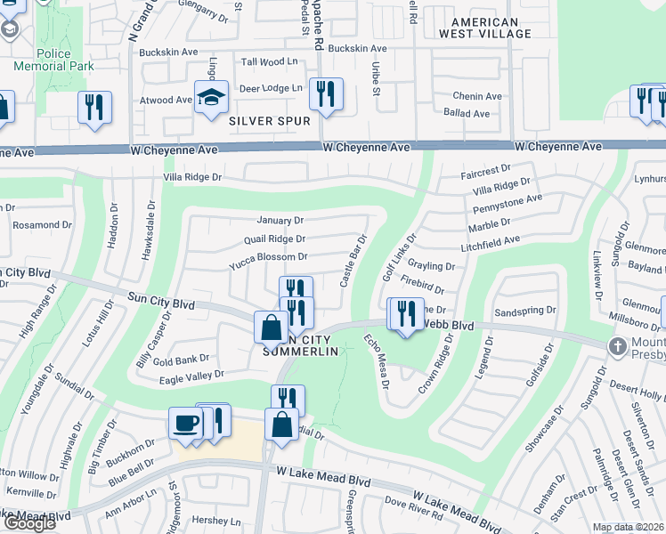 map of restaurants, bars, coffee shops, grocery stores, and more near 9204 Yucca Blossom Drive in Las Vegas