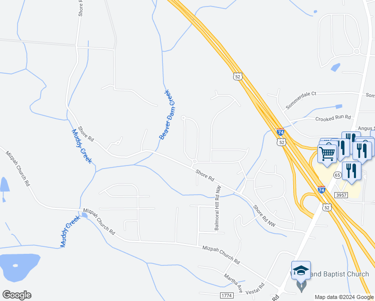 map of restaurants, bars, coffee shops, grocery stores, and more near 1615 Weatherend Drive in Rural Hall