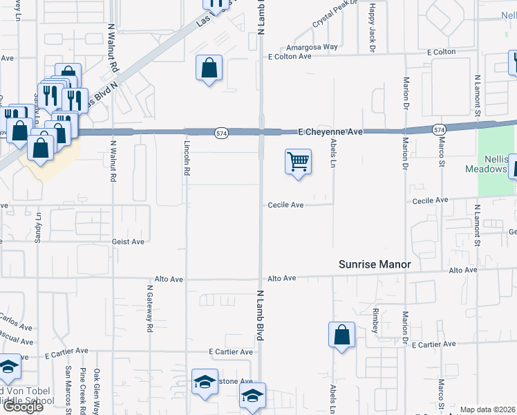 map of restaurants, bars, coffee shops, grocery stores, and more near 3018-3030 North Lamb Boulevard in Las Vegas