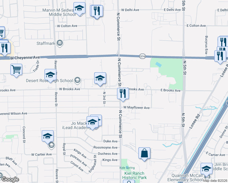 map of restaurants, bars, coffee shops, grocery stores, and more near 329 West Brooks Avenue in North Las Vegas
