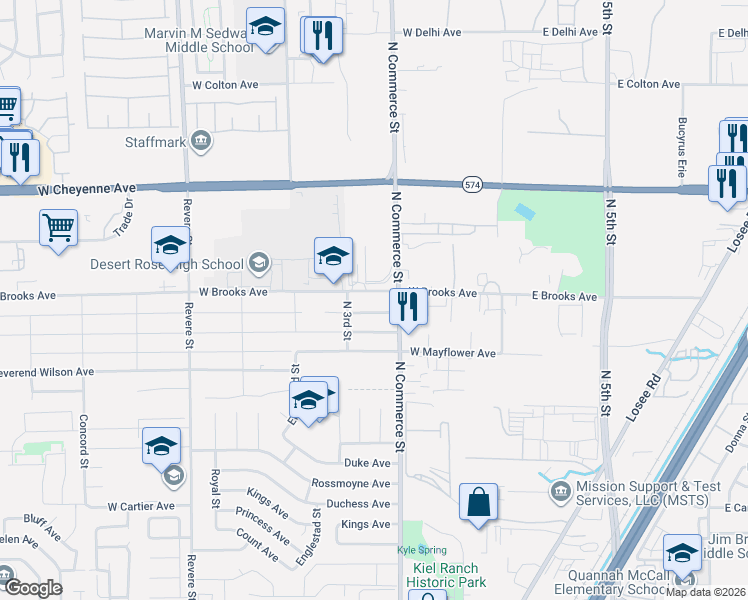 map of restaurants, bars, coffee shops, grocery stores, and more near 329 West Brooks Avenue in North Las Vegas