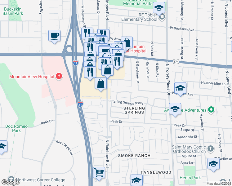 map of restaurants, bars, coffee shops, grocery stores, and more near 3000 Quiet Breeze Court in Las Vegas