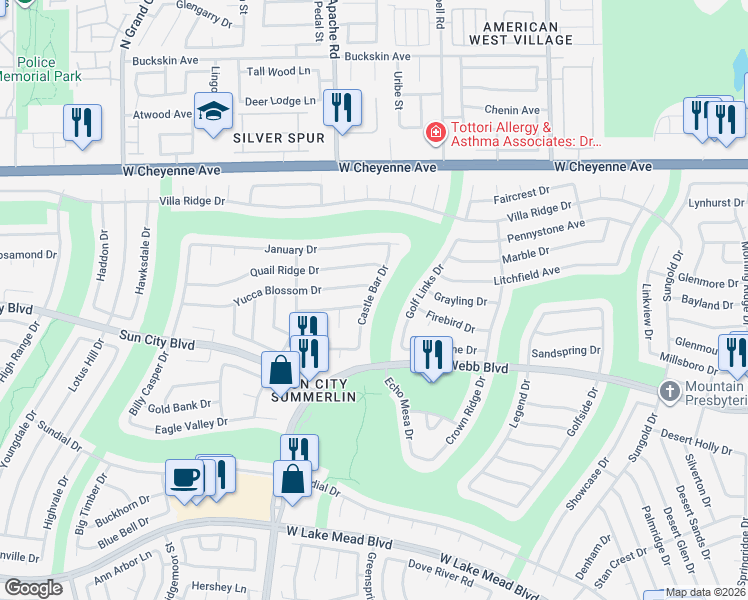 map of restaurants, bars, coffee shops, grocery stores, and more near 9204 Yucca Blossom Drive in Las Vegas