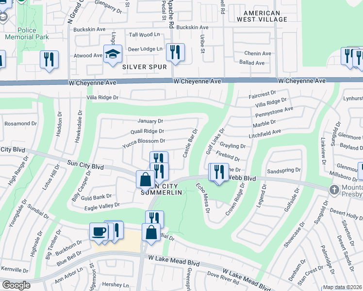 map of restaurants, bars, coffee shops, grocery stores, and more near 9204 Yucca Blossom Drive in Las Vegas
