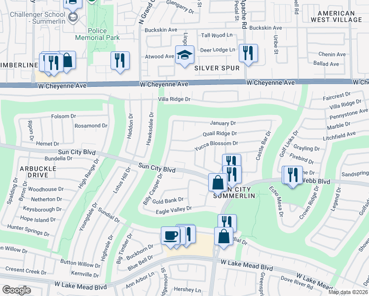 map of restaurants, bars, coffee shops, grocery stores, and more near 9504 Quail Ridge Drive in Las Vegas