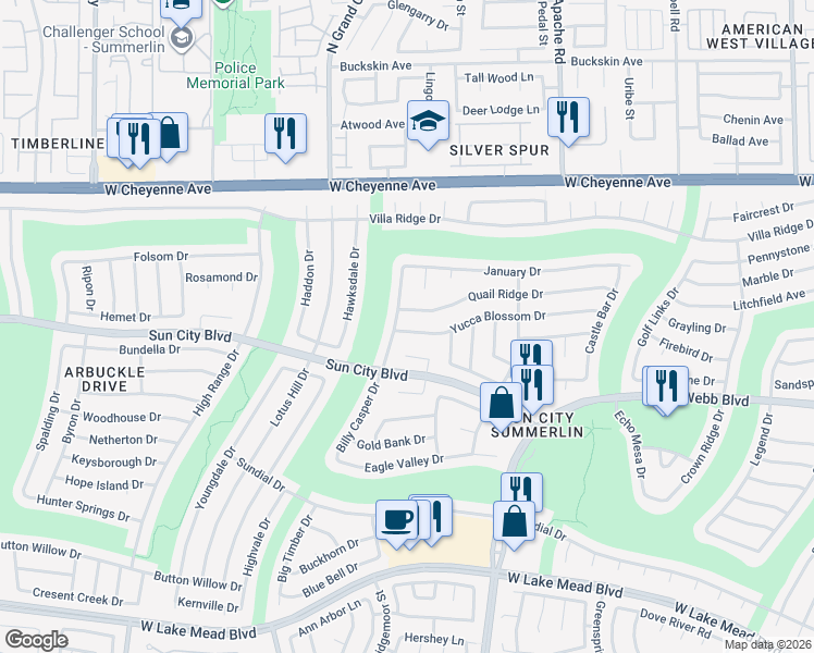 map of restaurants, bars, coffee shops, grocery stores, and more near 2900 Billy Casper Drive in Las Vegas