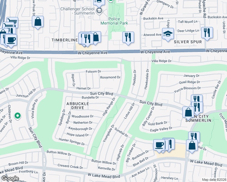 map of restaurants, bars, coffee shops, grocery stores, and more near 2917 High Range Drive in Las Vegas