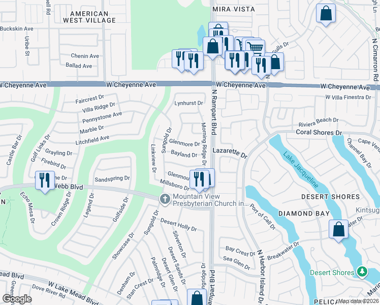 map of restaurants, bars, coffee shops, grocery stores, and more near 8520 Glenmore Drive in Las Vegas