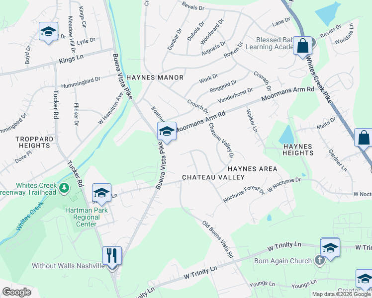 map of restaurants, bars, coffee shops, grocery stores, and more near 745 Moormans Arm Road in Nashville