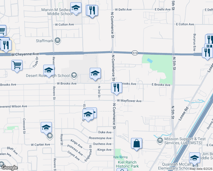 map of restaurants, bars, coffee shops, grocery stores, and more near 329 West Brooks Avenue in North Las Vegas
