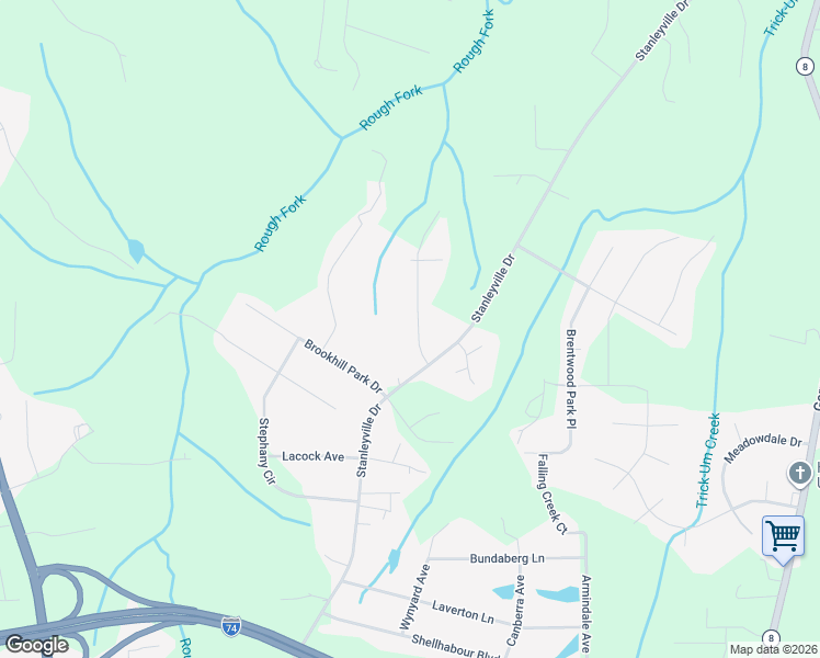 map of restaurants, bars, coffee shops, grocery stores, and more near 1121 Ridgecliff Drive in Rural Hall