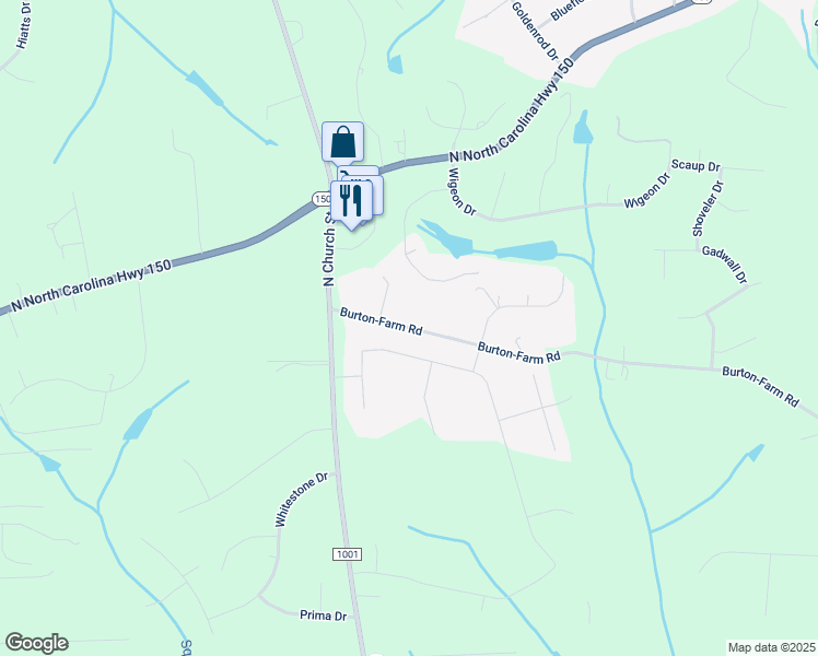 map of restaurants, bars, coffee shops, grocery stores, and more near 119 Burton-Farm Road in Greensboro
