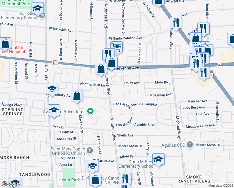 map of restaurants, bars, coffee shops, grocery stores, and more near 3050 North Jones Boulevard in Las Vegas