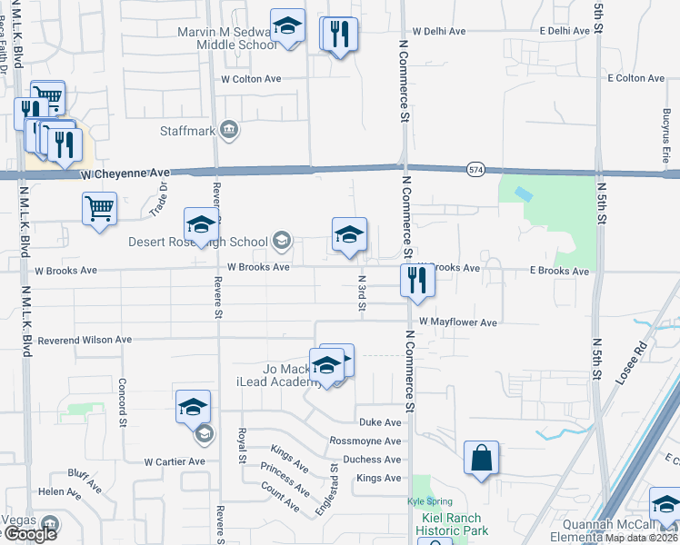 map of restaurants, bars, coffee shops, grocery stores, and more near 413 West Brooks Avenue in North Las Vegas