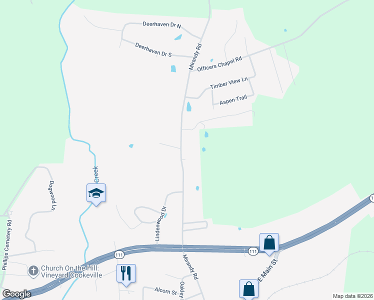 map of restaurants, bars, coffee shops, grocery stores, and more near 3473 Mirandy Road in Cookeville