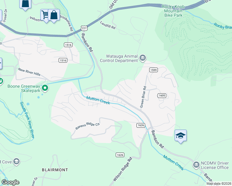 map of restaurants, bars, coffee shops, grocery stores, and more near 147 Sunny Knoll Acres in Boone