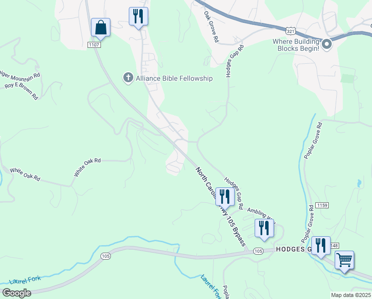 map of restaurants, bars, coffee shops, grocery stores, and more near 1417 North Carolina Highway 105 Bypass in Boone