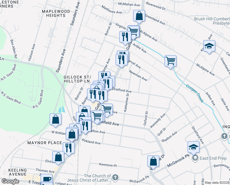 map of restaurants, bars, coffee shops, grocery stores, and more near 3710 Gallatin Pike in Nashville