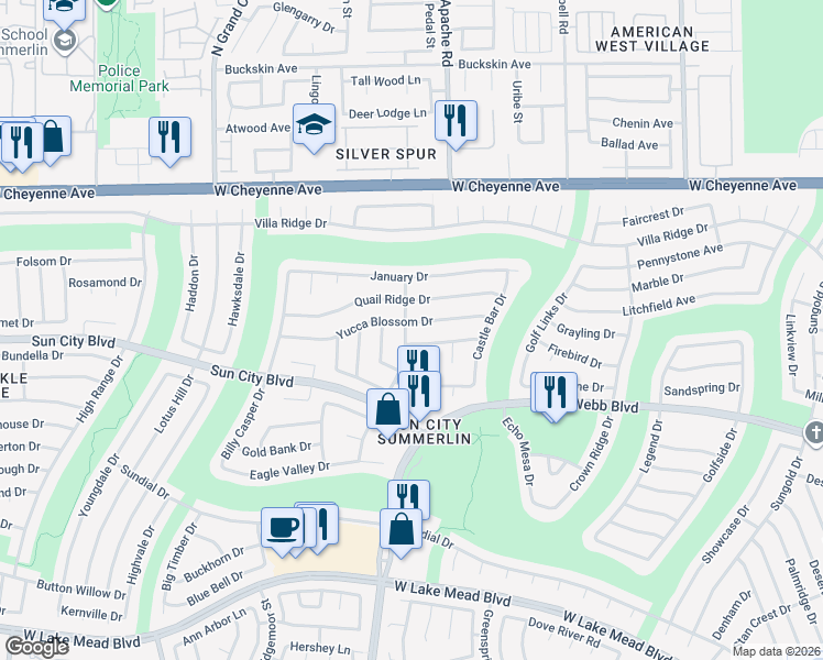 map of restaurants, bars, coffee shops, grocery stores, and more near 9325 Yucca Blossom Drive in Las Vegas