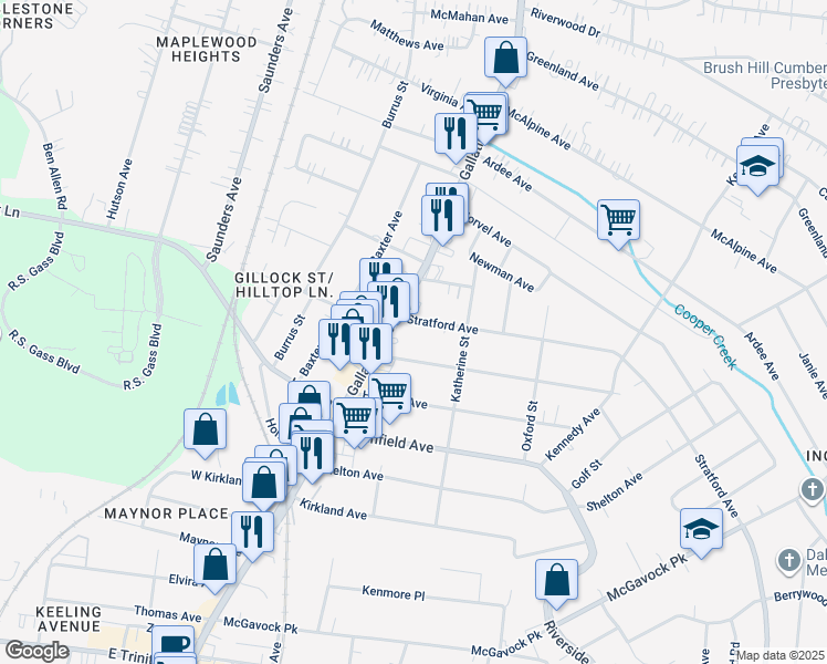 map of restaurants, bars, coffee shops, grocery stores, and more near 3710 Gallatin Pike in Nashville