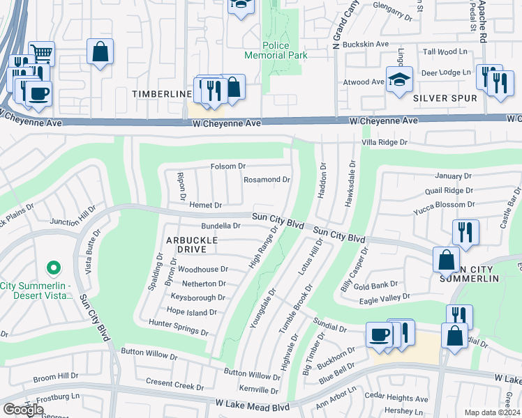 map of restaurants, bars, coffee shops, grocery stores, and more near 9805 Gerald Court in Las Vegas